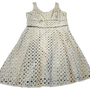 LOFT Petites Dress Size 8P Light Blue Gray Cotton Large Eyelets Lace Sleeveless